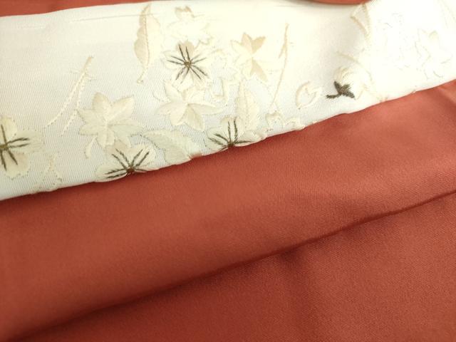 平和屋着物●上質な長襦袢 無双仕立て 半衿刺繍 銀朱色 正絹 逸品 未使用 DABD1608ps