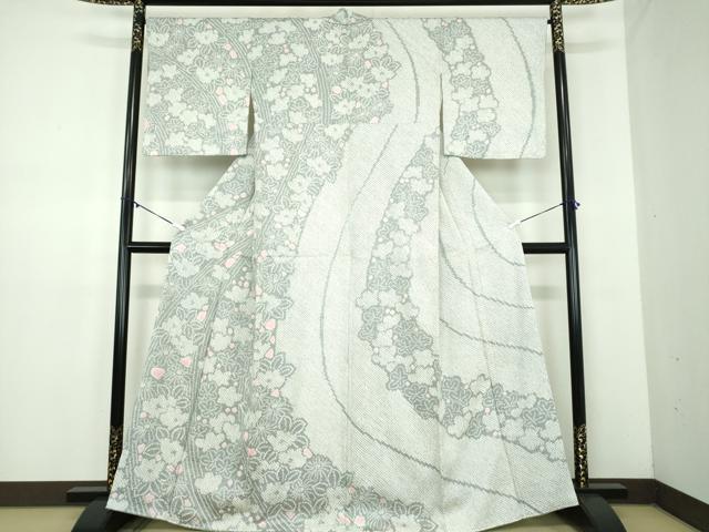 平和屋着物●訪問着 総絞り 流水花文 正絹 逸品 未使用 DABD1615ps