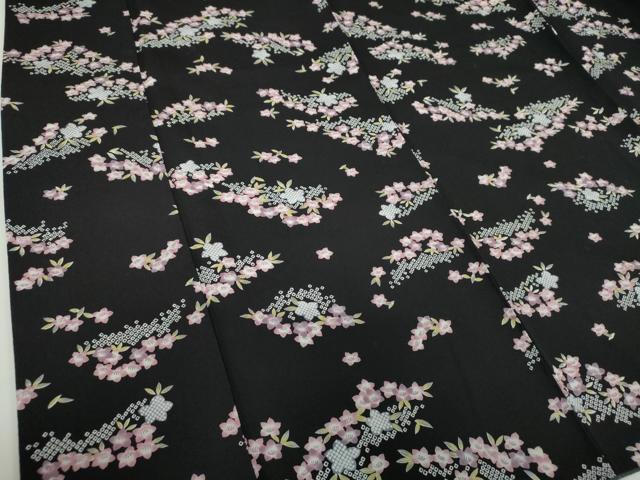 平和屋着物●上質な小紋 鹿の子花文 黒地 正絹 逸品 DABD1616ps
