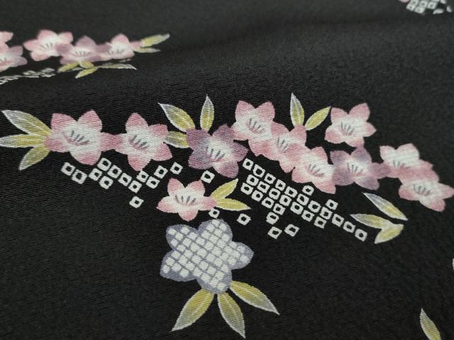 平和屋着物●上質な小紋 鹿の子花文 黒地 正絹 逸品 DABD1616ps