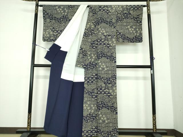 平和屋着物●上質な小紋 本藍 名物裂花文 正絹 逸品 DABD1617ps