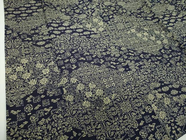 平和屋着物●上質な小紋 本藍 名物裂花文 正絹 逸品 DABD1617ps