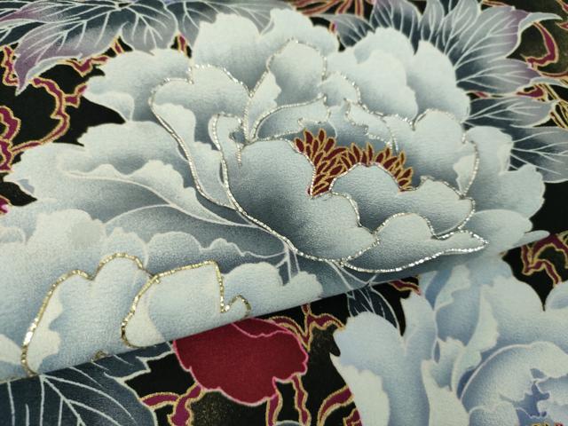 平和屋着物●豪華振袖 刺繍 Luxjewel 牡丹文 黒地 金彩 正絹 逸品 DABD1622ps