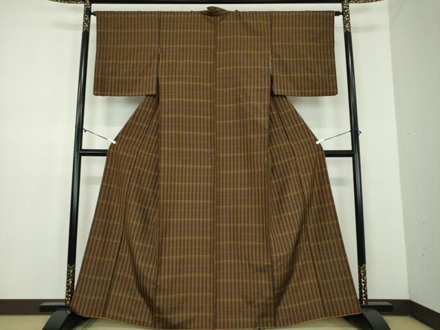 平和屋着物●本場黄八丈 鳶八丈 紬 平織 格子 正絹 逸品 DABD1624ps