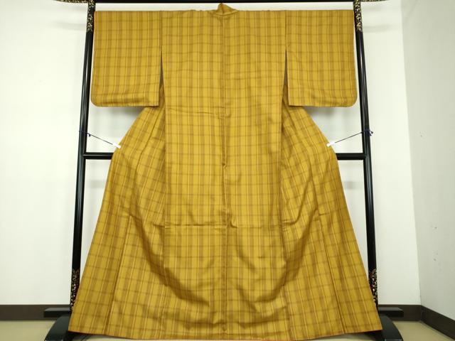 平和屋着物●本場黄八丈 まるまなこ 紬 格子 正絹 逸品 DABD1625ps