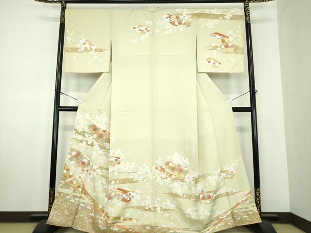 平和屋着物●訪問着 駒刺繍 誰が袖花文 金彩 正絹 逸品 DABD1629ps