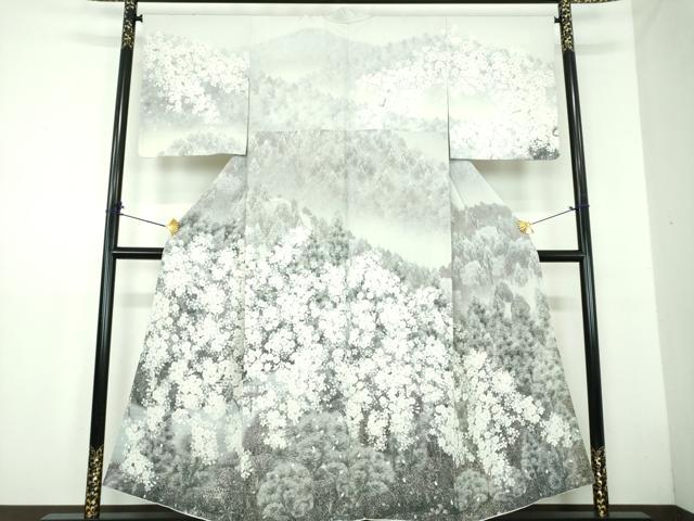 平和屋着物●訪問着 渡橋樹林風景 枝垂れ桜 暈し染め 正絹 逸品 DABD1635ps