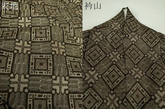 平和屋着物●本場大島紬 龍郷絣 花菱文 正絹 逸品 DABD1656ps