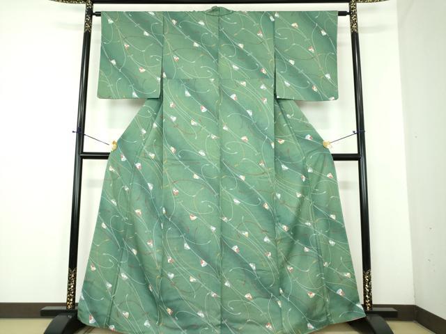 平和屋着物●洗える最高級着物 <英>はなぶさ謹製 小紋 舞扇 暈し染め 逸品 未使用 DABD1658ps