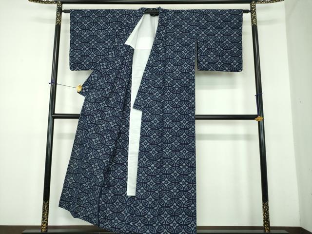 平和屋着物●久留米絣 単衣 七宝花文 綿 逸品 DABD1672ps