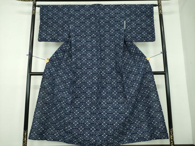平和屋着物●久留米絣 単衣 七宝花文 綿 逸品 DABD1672ps