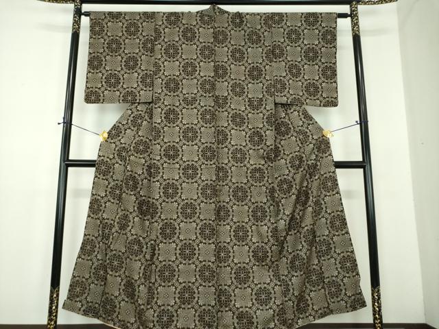 平和屋着物●アンティーク 大正ロマン 本場大島紬 龍郷絣 格子花文 正絹 逸品 DABD1674ps