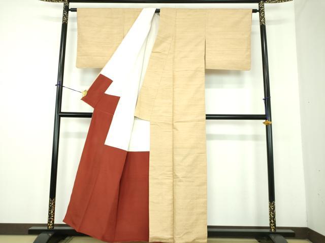 平和屋着物●結城紬 色無地 枯色 正絹 逸品 DABD1681ps