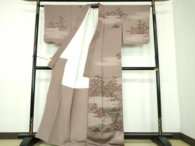 平和屋着物●訪問着 刺繍 渡橋風景花文 暈し染め 金彩 正絹 逸品 DABD1684ps