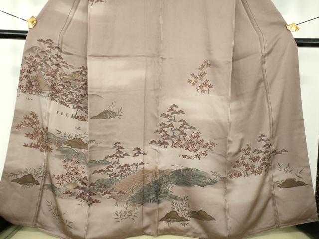 平和屋着物●訪問着 刺繍 渡橋風景花文 暈し染め 金彩 正絹 逸品 DABD1684ps