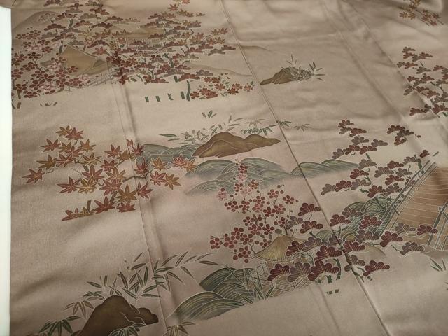 平和屋着物●訪問着 刺繍 渡橋風景花文 暈し染め 金彩 正絹 逸品 DABD1684ps