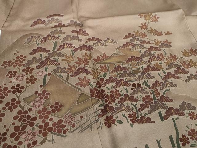 平和屋着物●訪問着 刺繍 渡橋風景花文 暈し染め 金彩 正絹 逸品 DABD1684ps