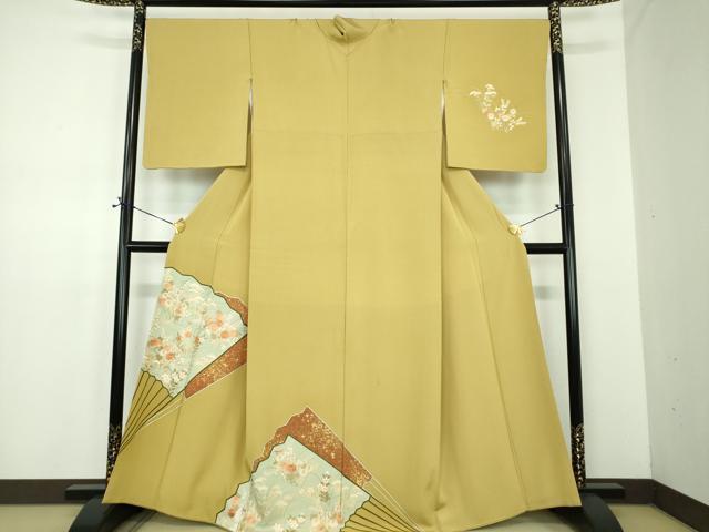 平和屋着物●京都の和装業の老舗一門 千切屋治兵衛 訪問着 駒刺繍 総刺繍 秋草文 金彩 反端付き 正絹 逸品 DABD1698ps