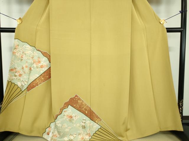 平和屋着物●京都の和装業の老舗一門 千切屋治兵衛 訪問着 駒刺繍 総刺繍 秋草文 金彩 反端付き 正絹 逸品 DABD1698ps