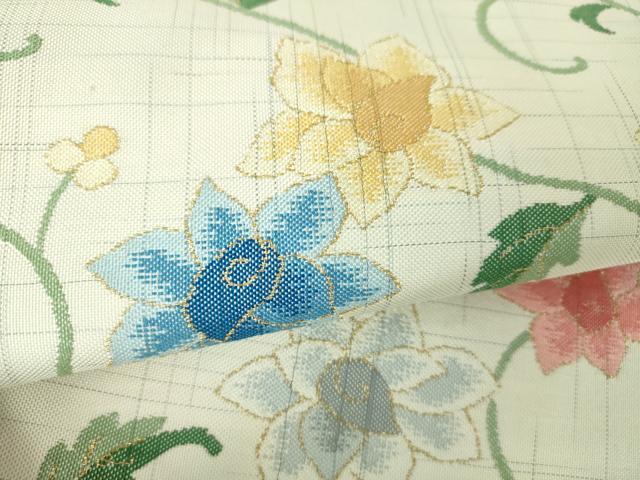 平和屋着物●九寸名古屋帯 更紗花文 金糸 正絹 逸品 DABD1711ps