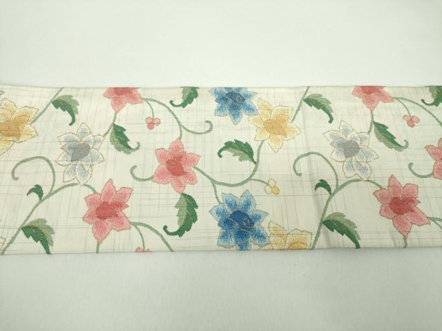 平和屋着物●九寸名古屋帯 更紗花文 金糸 正絹 逸品 DABD1711ps