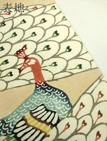 平和屋着物●九寸名古屋帯 紅型 孔雀文 お召縮緬 正絹 逸品 DABD1713ps