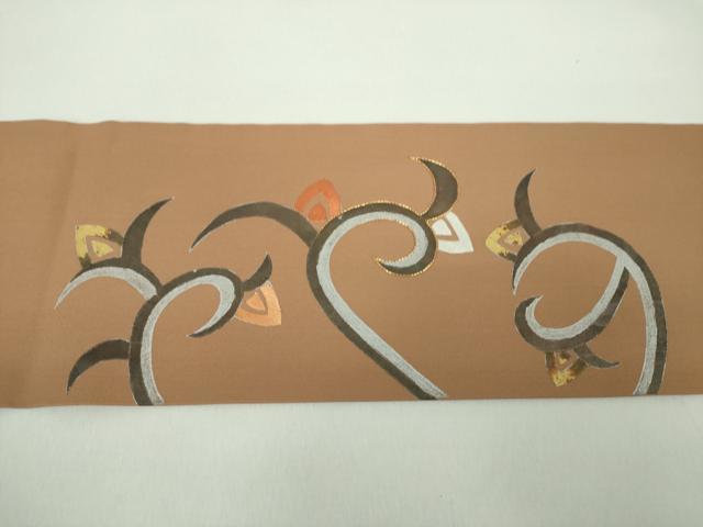 平和屋着物●塩瀬 九寸名古屋帯 駒刺繍 花唐草文 金銀彩 正絹 逸品 DABD1714ps