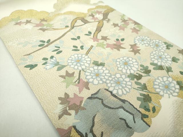 平和屋着物●爪掻き本綴れ 八寸名古屋帯 雲取り花文 金糸 正絹 逸品 DABD1717ps