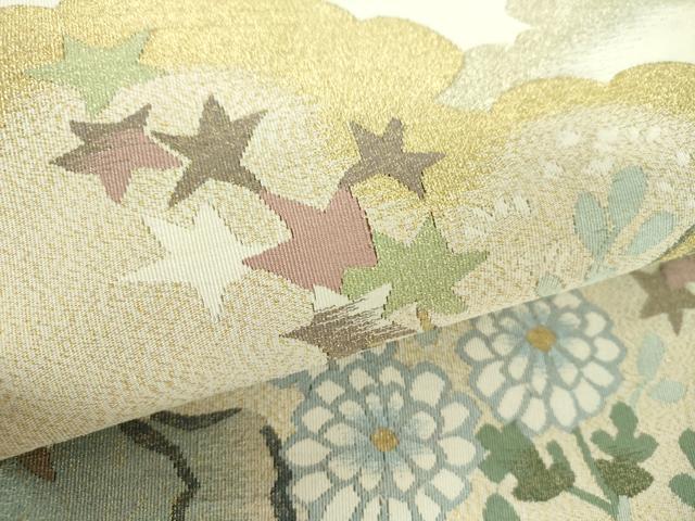 平和屋着物●爪掻き本綴れ 八寸名古屋帯 雲取り花文 金糸 正絹 逸品 DABD1717ps