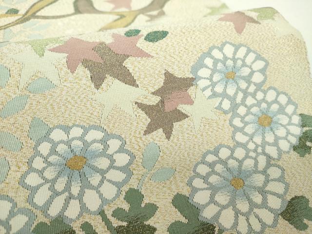 平和屋着物●爪掻き本綴れ 八寸名古屋帯 雲取り花文 金糸 正絹 逸品 DABD1717ps