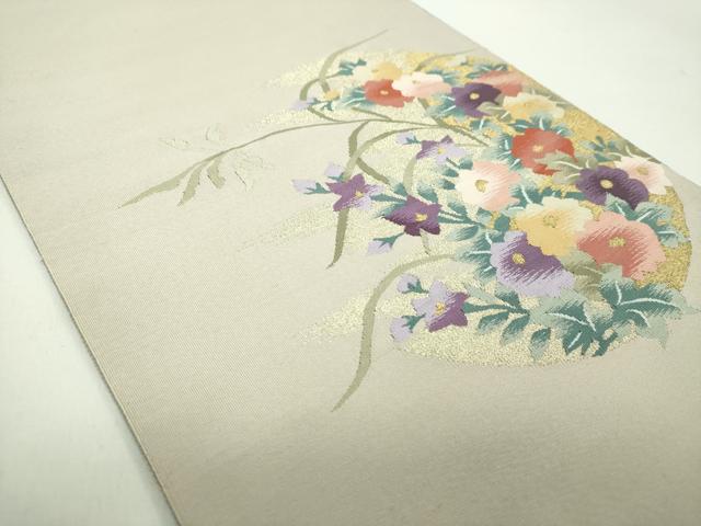 平和屋着物●爪掻き本綴れ 八寸名古屋帯 草花文 金糸 正絹 逸品 DABD1719ps