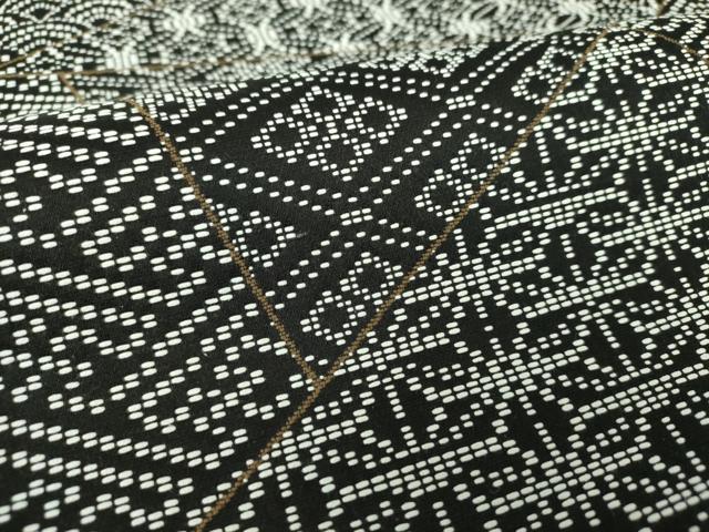 平和屋着物●九寸名古屋帯 刺し子 総刺繍 切嵌文様 黒地 正絹 逸品 未使用 DABD1723ps