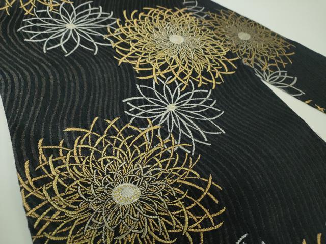 平和屋着物▽世界的友禅作家 千地泰弘 九寸名古屋帯 スリーシーズン 春夏秋 乱菊 金銀糸 正絹 逸品 DABD1728ps