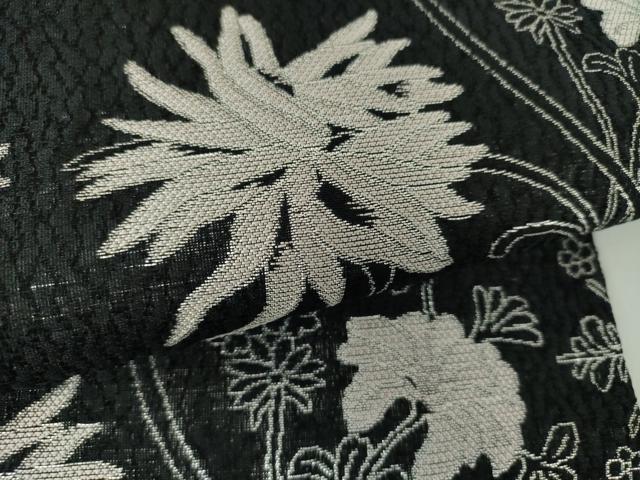 平和屋着物▽世界的友禅作家 千地泰弘 九寸名古屋帯 スリーシーズン 春夏秋 草花間道 黒地 銀糸 正絹 逸品 DABD1729ps