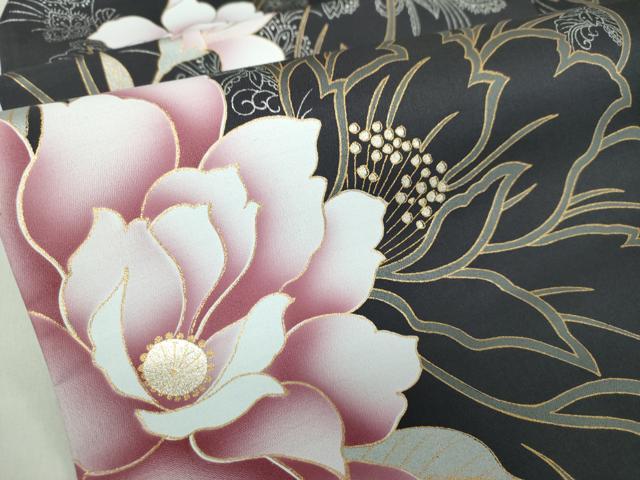 平和屋着物●九寸名古屋帯 大輪の花 金銀彩 正絹 逸品 未使用 DABD1730ps