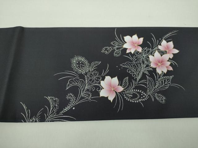 平和屋着物●九寸名古屋帯 大輪の花 金銀彩 正絹 逸品 未使用 DABD1730ps
