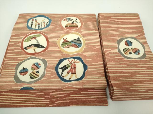 平和屋着物●つけ帯　型染　成り物　お召縮緬　正絹　逸品　DABD1734ps 平和屋着物○つけ帯 型染 成り物 お召縮緬 正絹 逸品 DABD1734ps