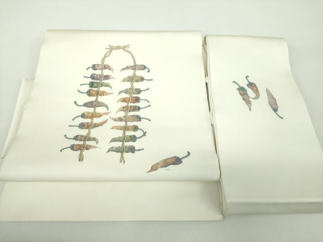 平和屋着物●塩瀬 つけ帯 手描き 成り物 金彩 正絹 逸品 DABD1735ps