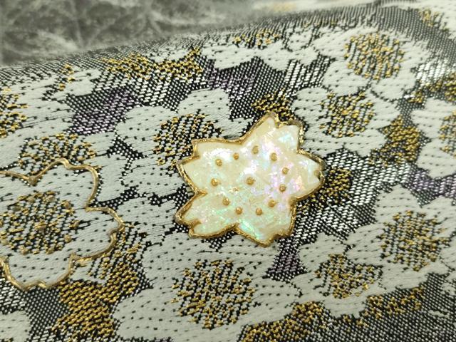平和屋着物●袋帯 螺鈿 舞桜 金銀糸 正絹 逸品 DABD1768ps