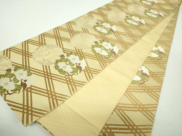 平和屋着物●六通柄袋帯 唐織 花松丸文 金糸 正絹 逸品 DABD1770ps