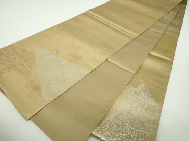 平和屋着物●金彩友禅 卓越技能者・名工・和田光正 六通柄袋帯 光彩箔 更紗花文 金銀彩 引箔 正絹 逸品 DABD1809ps