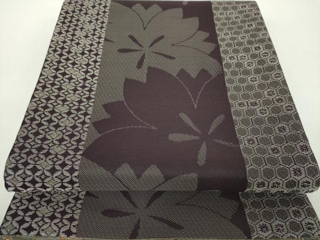 平和屋着物●着物作家 岡本龍三 両面 全通柄袋帯 花唐草文 金糸 正絹 逸品 未使用 DABD1816ps