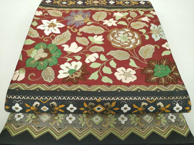 平和屋着物●六通柄 本袋帯 唐織 ペルシャ段文 金糸 正絹 逸品 DABD1818ps