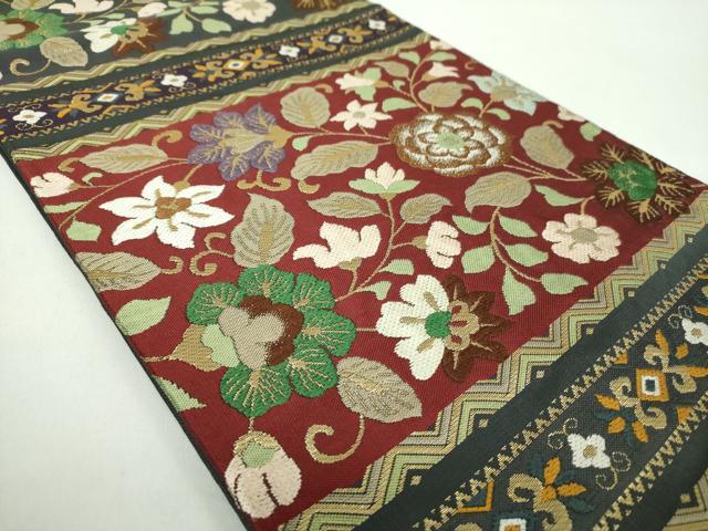 平和屋着物●六通柄 本袋帯 唐織 ペルシャ段文 金糸 正絹 逸品 DABD1818ps