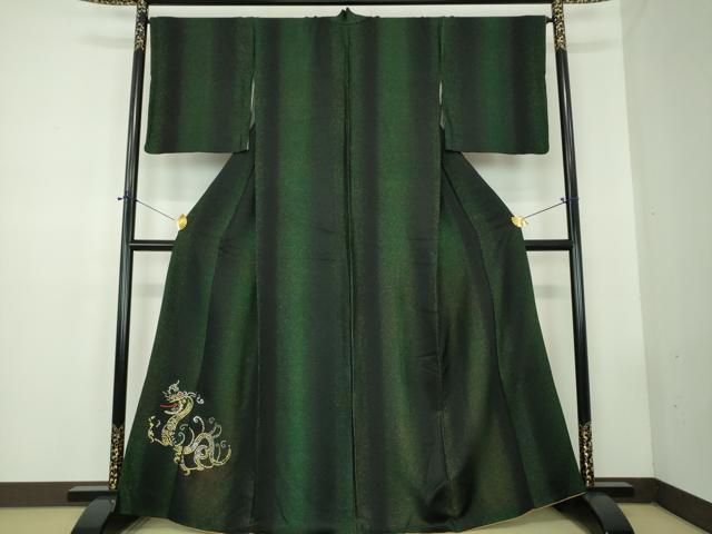平和屋着物●訪問着 ラインストーン スパンコール 飛龍 黒地 ラメ糸 正絹 逸品 DABD1835ps