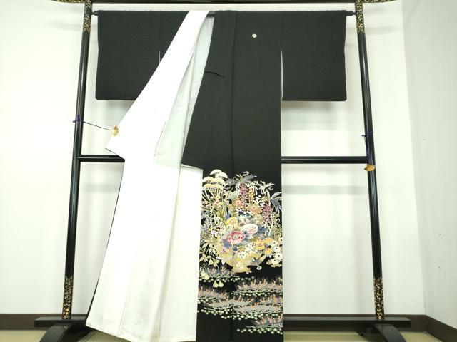 平和屋着物●本加賀友禅作家 木村喜博 黒留袖 飾花鳥文 正絹 逸品 DABD1842ps