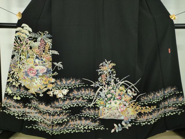 平和屋着物●本加賀友禅作家 木村喜博 黒留袖 飾花鳥文 正絹 逸品 DABD1842ps
