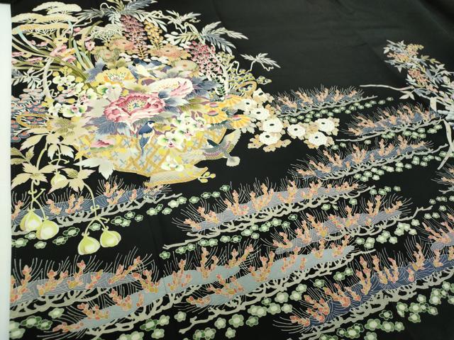 平和屋着物●本加賀友禅作家 木村喜博 黒留袖 飾花鳥文 正絹 逸品 DABD1842ps