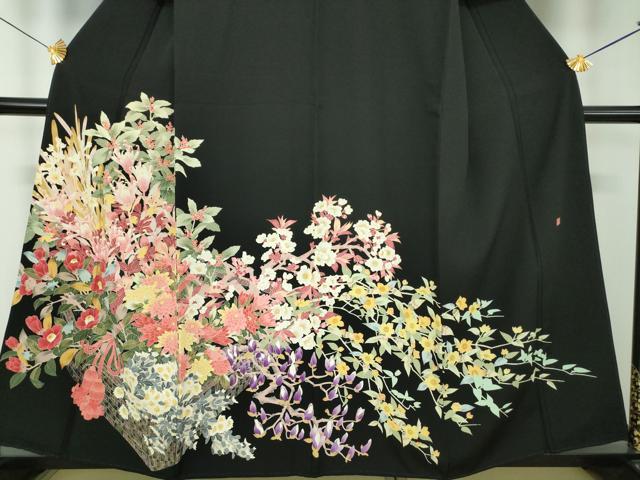 平和屋着物●本加賀友禅作家 矢田博 黒留袖 花籠文 正絹 逸品 DABD1848ps