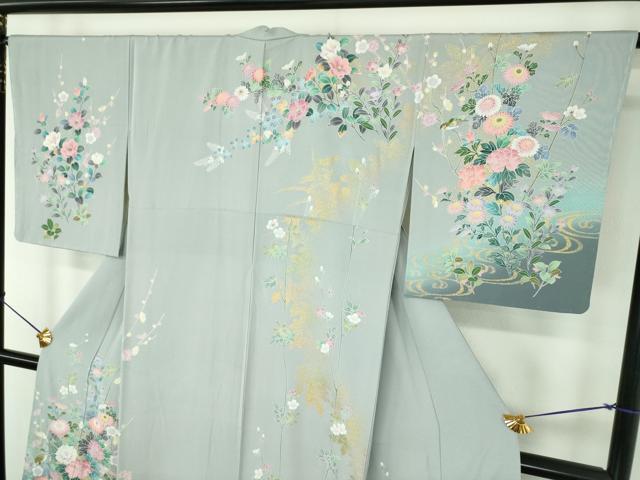 平和屋着物●訪問着 流水花鳥文 暈し染め 金彩 正絹 逸品 未使用 DABD1867ps
